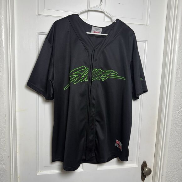 Unbranded Other - Slander EDM Black Baseball Jersey Neon Green Logo Size XL Rare Festival Merch